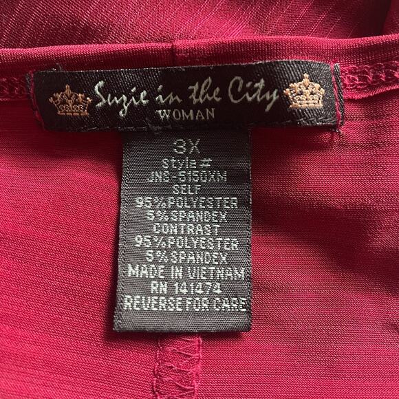 Y2K Top Plus Size 3X Red Black Layered Drapey Silver Rhinestone Bling Goth Indie - Picture 7 of 10